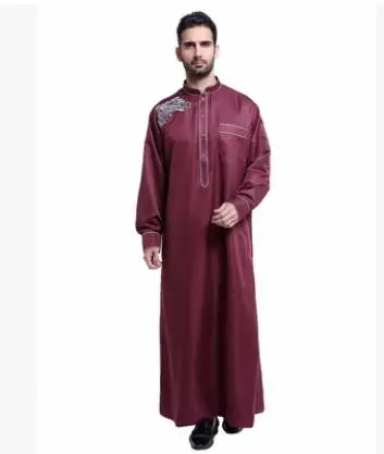 1pcs/lot Muslim Islamic Clothing for men Arabia Embroidery adult jubba thobe male polester long casual jubba thobe