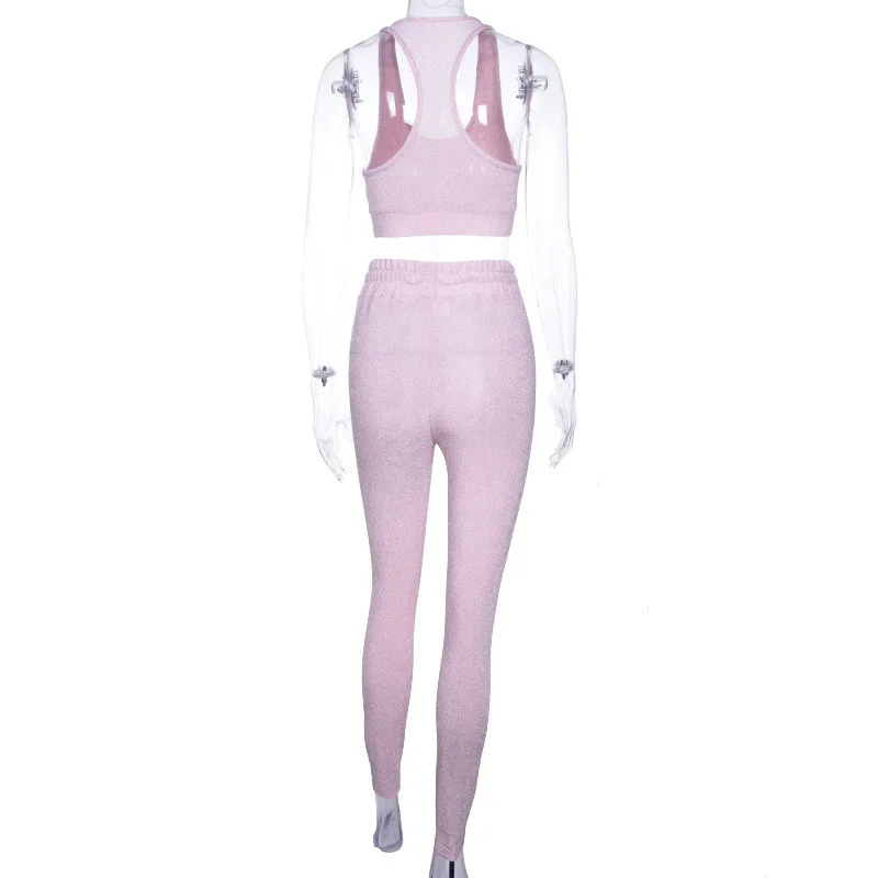 Розовый серебряный шикарный сексуальный женский комплект 2 шт. с низким вырезом