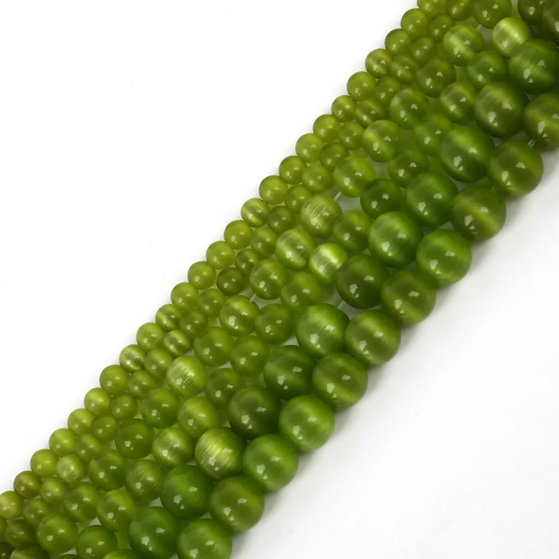 olive green 4, 6, 8 мм, 50-98 шт./лот, разноцветные стеклянные круглые опаловые бусины, натуральный кошачий глаз, свободные бусины для женщин, ювелирные изделия, браслет, ожерелье - Цвет: olive green