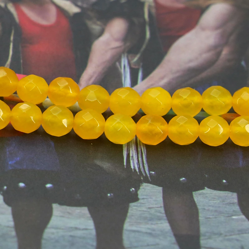 

Faceted Yellow Chalcedony Round Loose Beads 8mm 15" DIY Hot Sale Wholesale Stone Women Jewelry Making Design