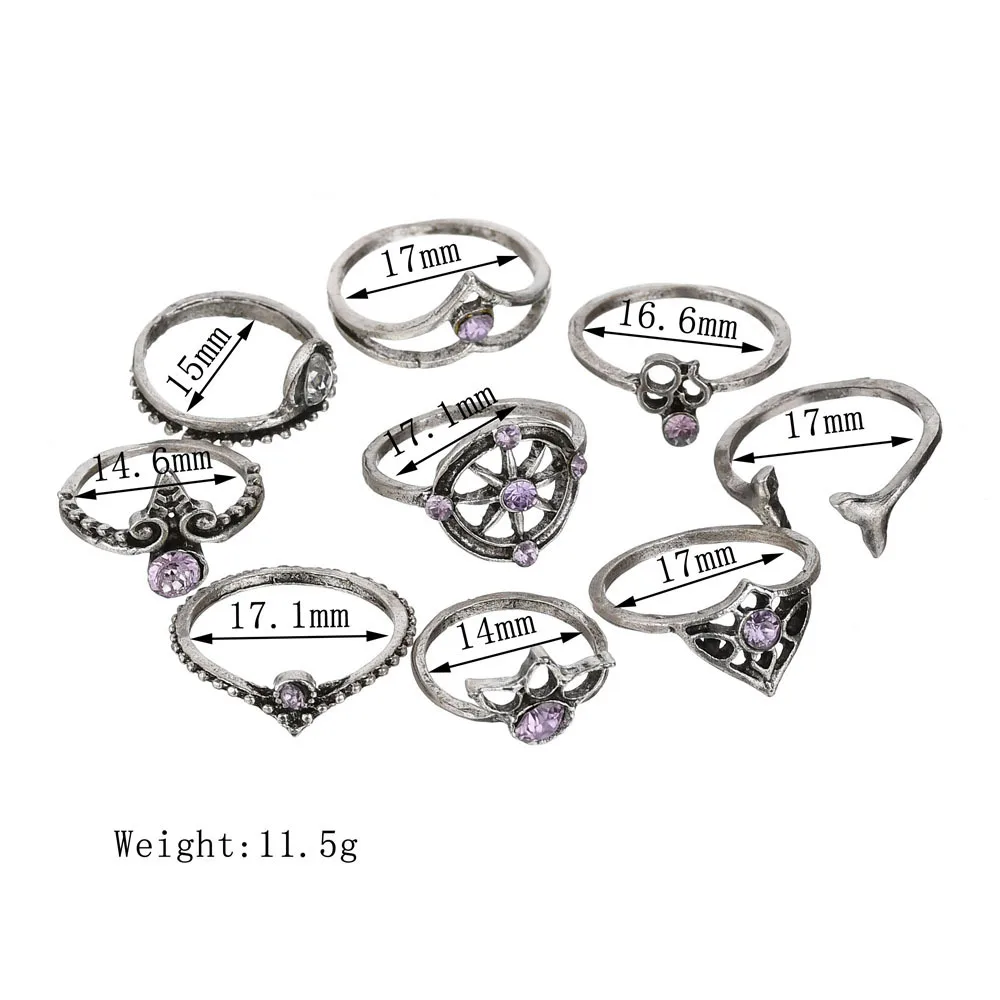 9 шт./компл. Винтаж костяшки кольца для женщин Boho геометрический кольцо с
