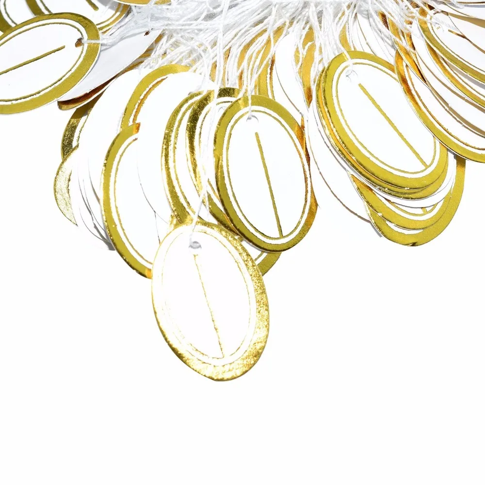 

500 Pcs Jewelry Display Tie-on Price Tag Label Gold White Jewelry String Oval-shaped Price Tags Silver Jewelry Supplier
