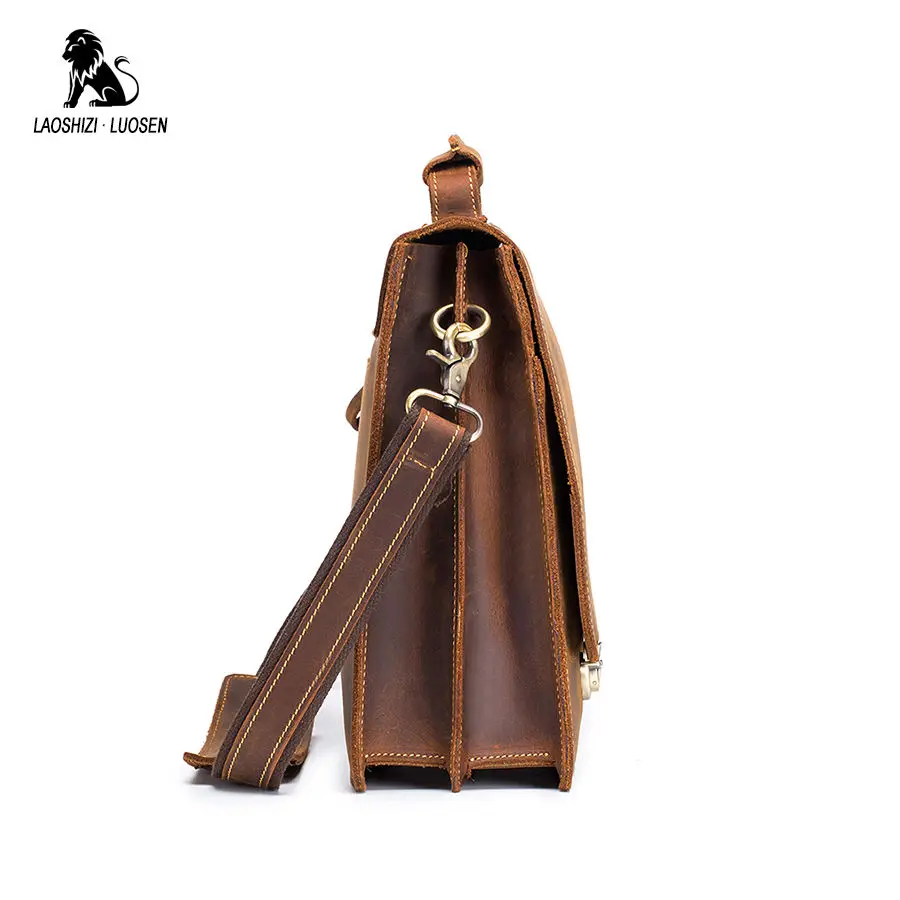Мужские деловые портфели LAOSHIZI LUOSEN винтажные кожаные для ноутбука с Crazy Horse 13