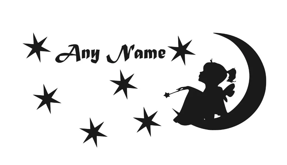 Индивидуальный Фея На Луне Виниловый Стикер Любой Имя Заказной Наклейка 30 см х 60 |