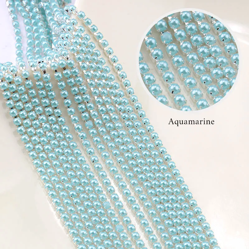 aquamarine Новые поступления ABS жемчужная цепочка SS6 2 мм Серебряная основа чашка красочная жемчужная цепочка для шитья одежды diy аксессуары для красоты - Цвет: aquamarine