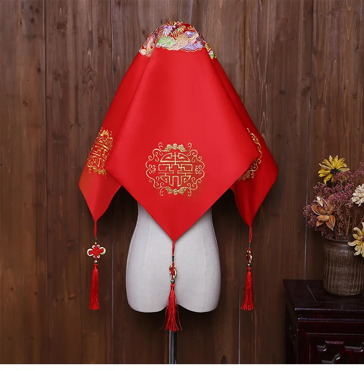 red veil Свадебные туфли невесты Cheongsam красный Новое традиционное китайское свадебное платья Для женщин феникс вышитое платье-чанпао платье Розовая одежда кимоно - Цвет: red veil