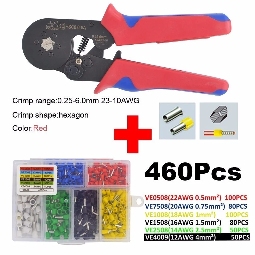 6-6 0,25-6 мм 23-10awg обжимные плоскогубцы шестигранные и 10s 0,25-10 мм 23-7awg четырехсторонняя трубка обжимные клеммы Hsc8 - Цвет: 6-6A SET