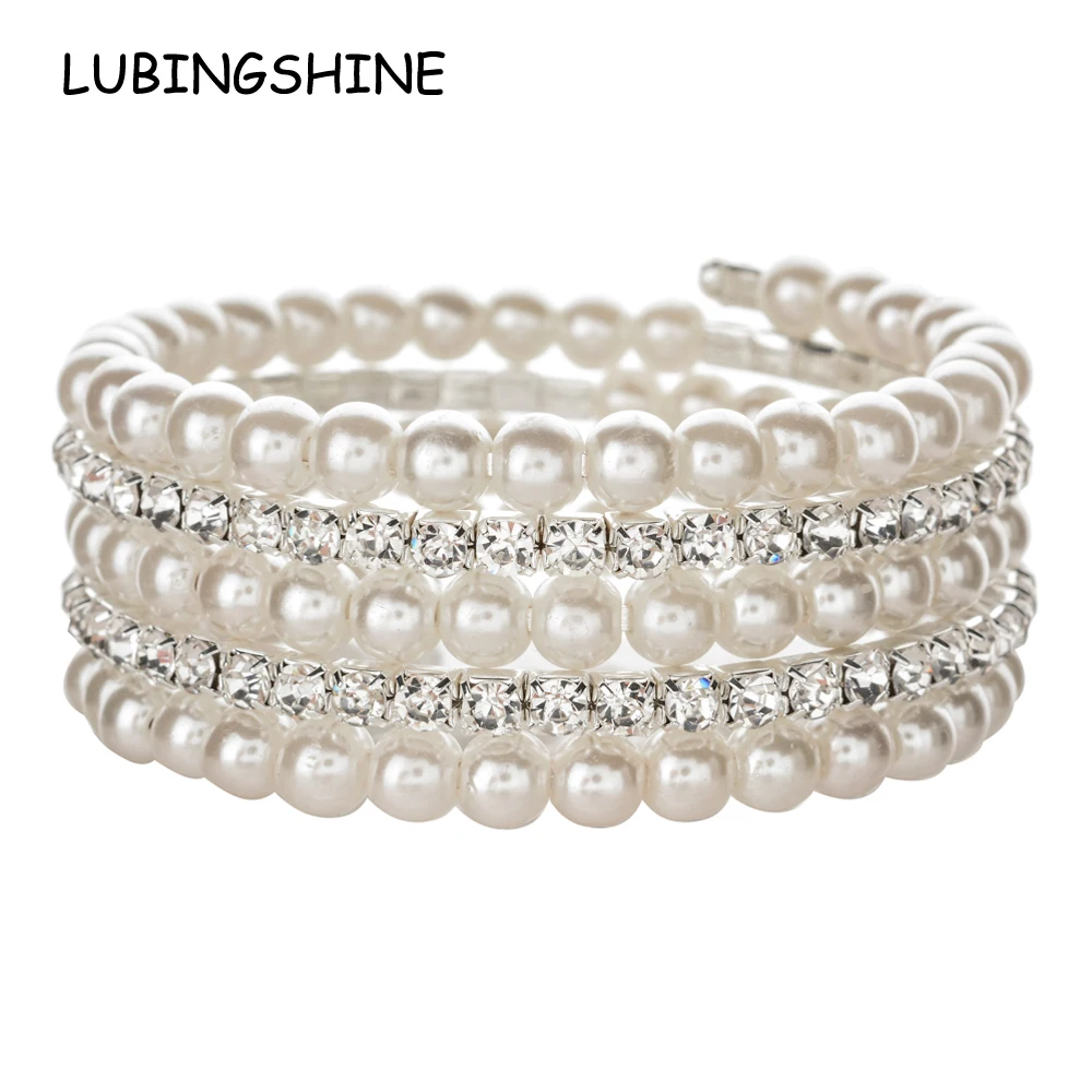 LUBINGSHINE Роскошные Многослойные жемчужные браслеты со стразами и для женщин
