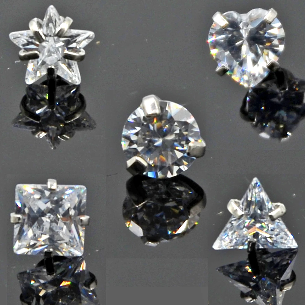 BOG-5PCS горячая Распродажа Круглый Звезда Сердце квадратный треугольник смешанный Серебряный Украшение с цирконием Ушной Хрящ Пирсинг для ушей, тела Jewelry16g