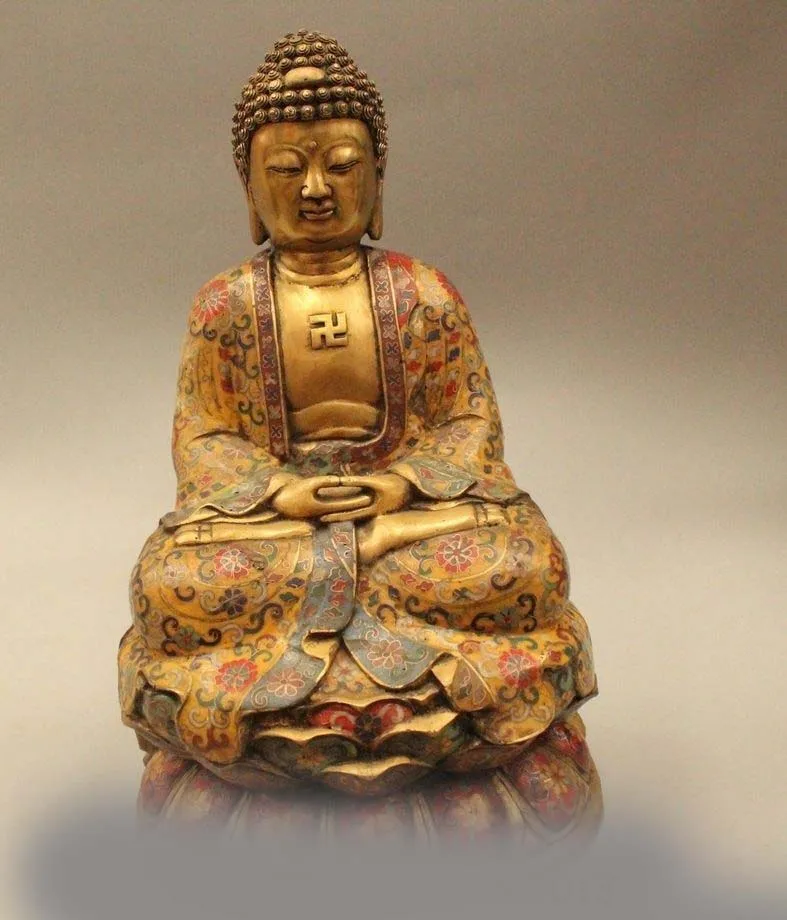 16 &quotКитайский Бронзовый Gild Перегородчатой Шакьямуни Будда Амитабха