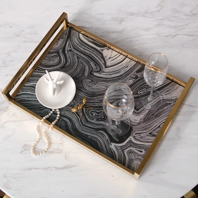 Креативная металлическая посуда с черно белой текстурой Европейский