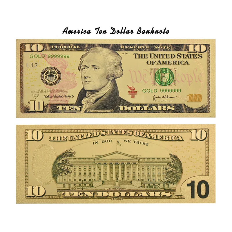 WR 10 долларов американская золотая банкнота 24 к 999 9 Золотая фольга бумажные деньги