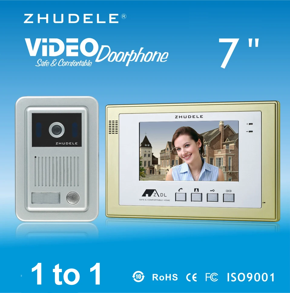 ZHUDELE Высокое качество 7 "цветной TFT ЖК-монитор видео домофон система с 1