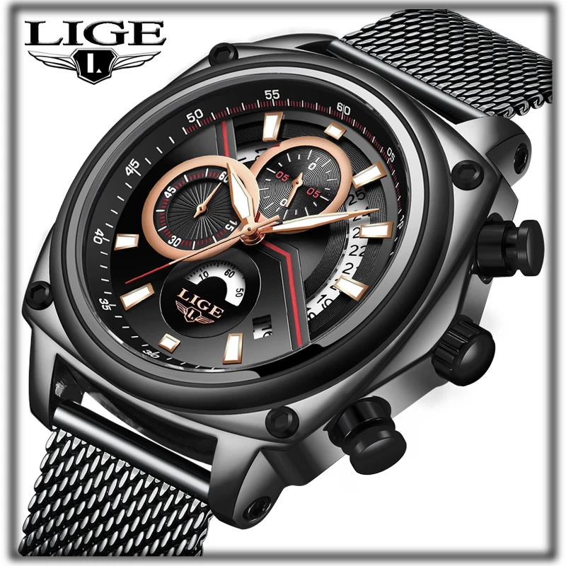 LIGE мужские s часы лучший бренд класса люкс повседневные модные сетчатые с