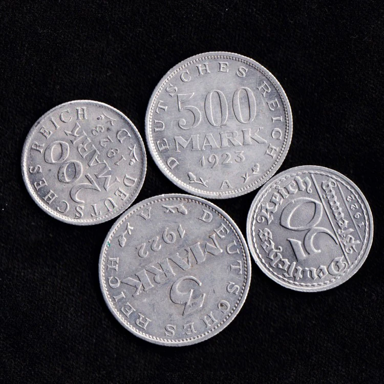 Набор из 4 предметов Германия Weimar Registry Finney Mark CoinsOld 100% настоящая и оригинальная