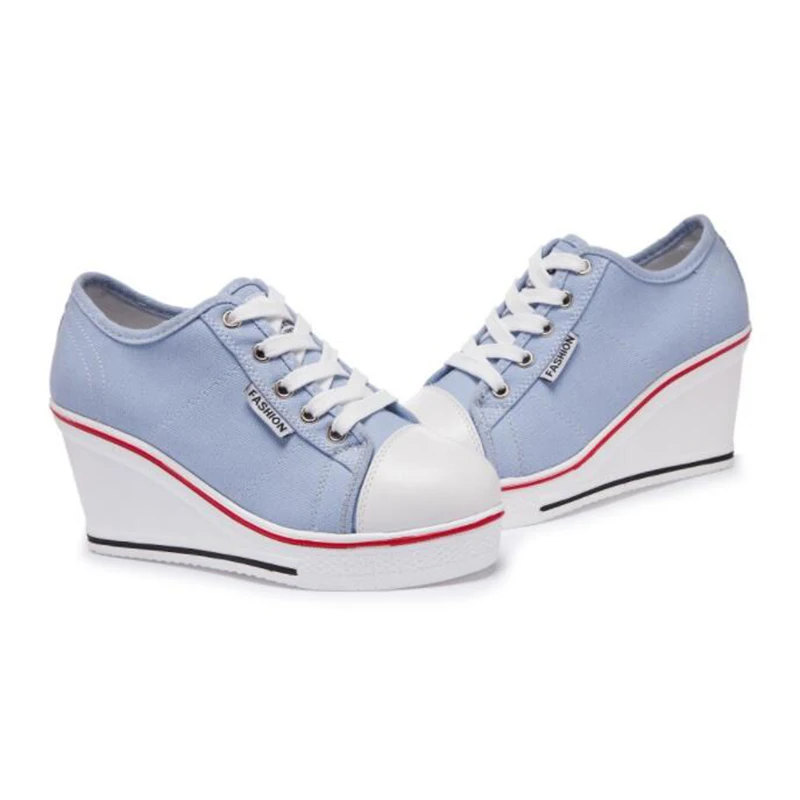 OLOMM/Женская парусиновая обувь на танкетке со шнуровкой Низкие Модные женские