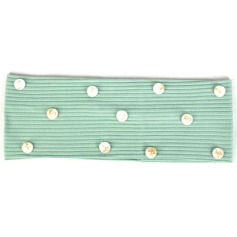 Bean green White Модные женские повседневные ребристые эластичные повязки на голову Золотые Фольга аксессуары из стразов полосатые плоские повязки для волос для женщин тюрбан из хлопка - Цвет: Bean green White