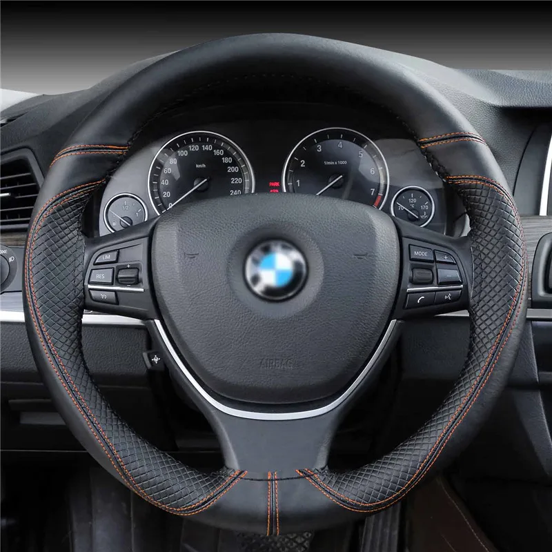 DIY ручной сшитые кожаное рулевое колесо Чехлы Кожаная оплетка на руль автомобиля