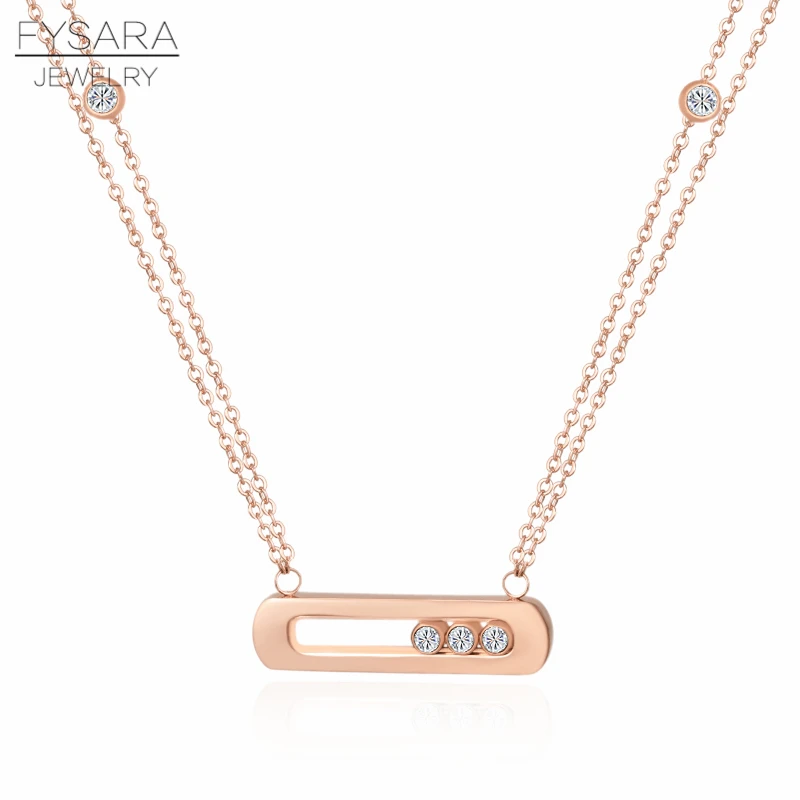 Rose Gold Necklace FYSARA, роскошная фирма, поворотная, скользящая, 3 CZ кристаллы циркония, короткое ожерелье для женщин, роскошная, любовь, цепочка, ожерелье из нержавеющей стали - Окраска металла: Rose Gold Necklace