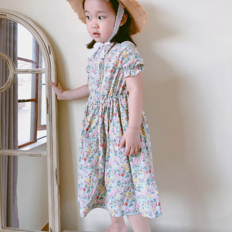 Новинка 2019 зеленое платье для маленьких девочек с цветочным принтом праздничное