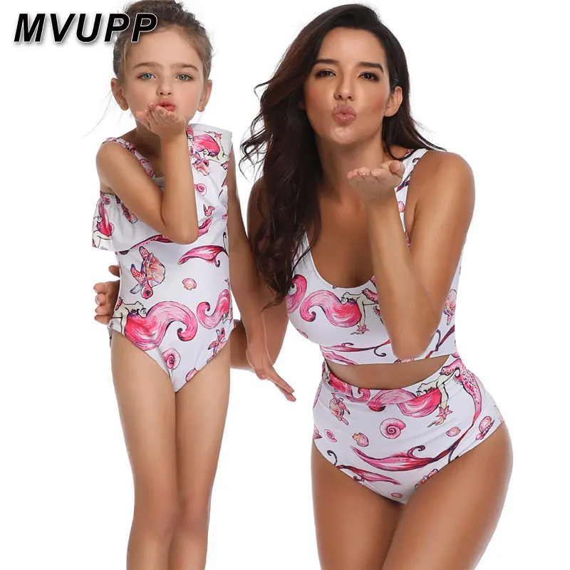 Купальник для мамы и дочки розовый купальник с цветочным принтом милого бикини