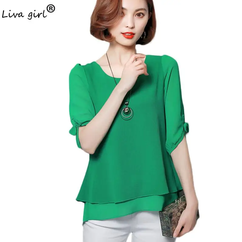 Летом стиль женщины блузки половина рукава галстук-бабочку шифон блузка рубашка