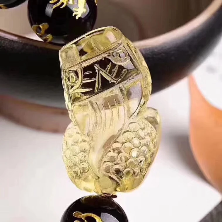 Настоящий натуральный желтый цитрин кварц Pi Xiu драгоценный камень 10 мм черный