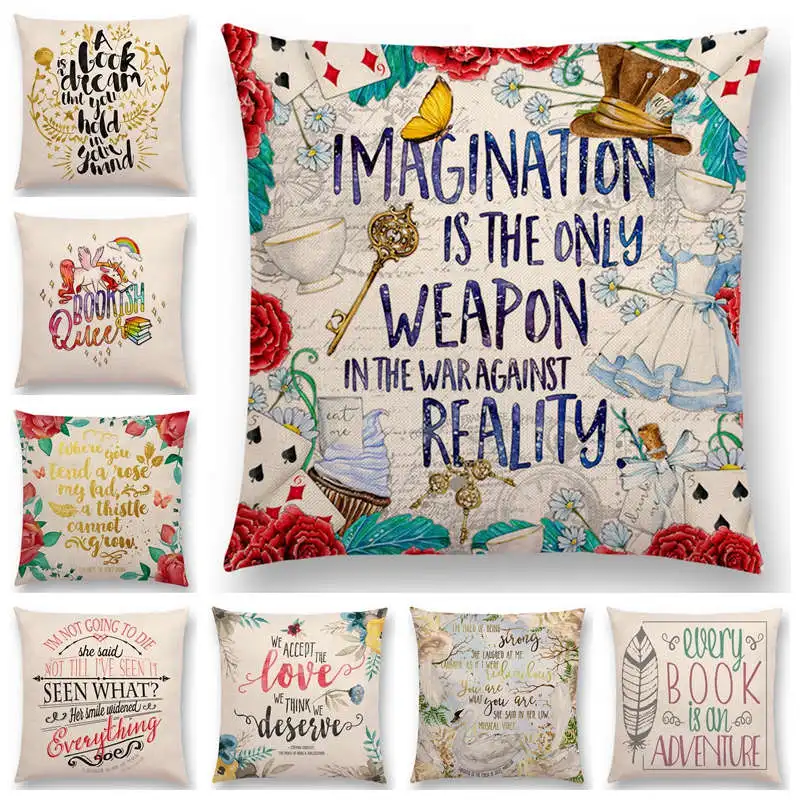 

Gorgeous Flowers Sofa Pillow Case faGraceful Thought Beautiful Language Brilliant Words Decorative Letters Cushion Cover