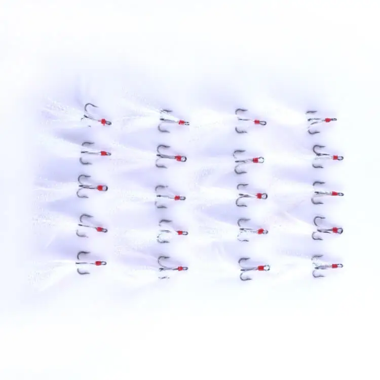 20 шт./кор. рыболовный тройной крючок перо Рыболовный с зазубриной w/снасти Коробка