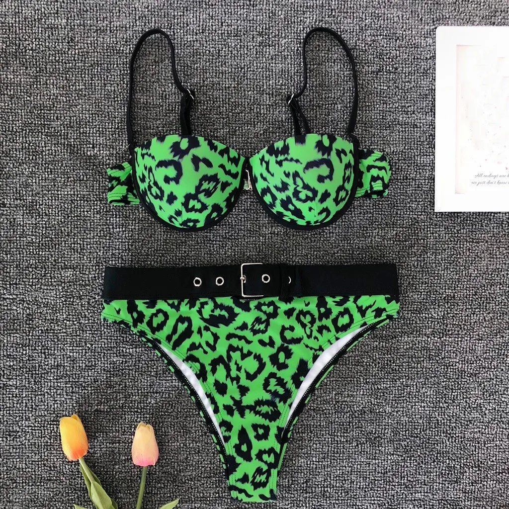 Женский летний сексуальный пояс леопардовый принт купальник бикини с эффектом