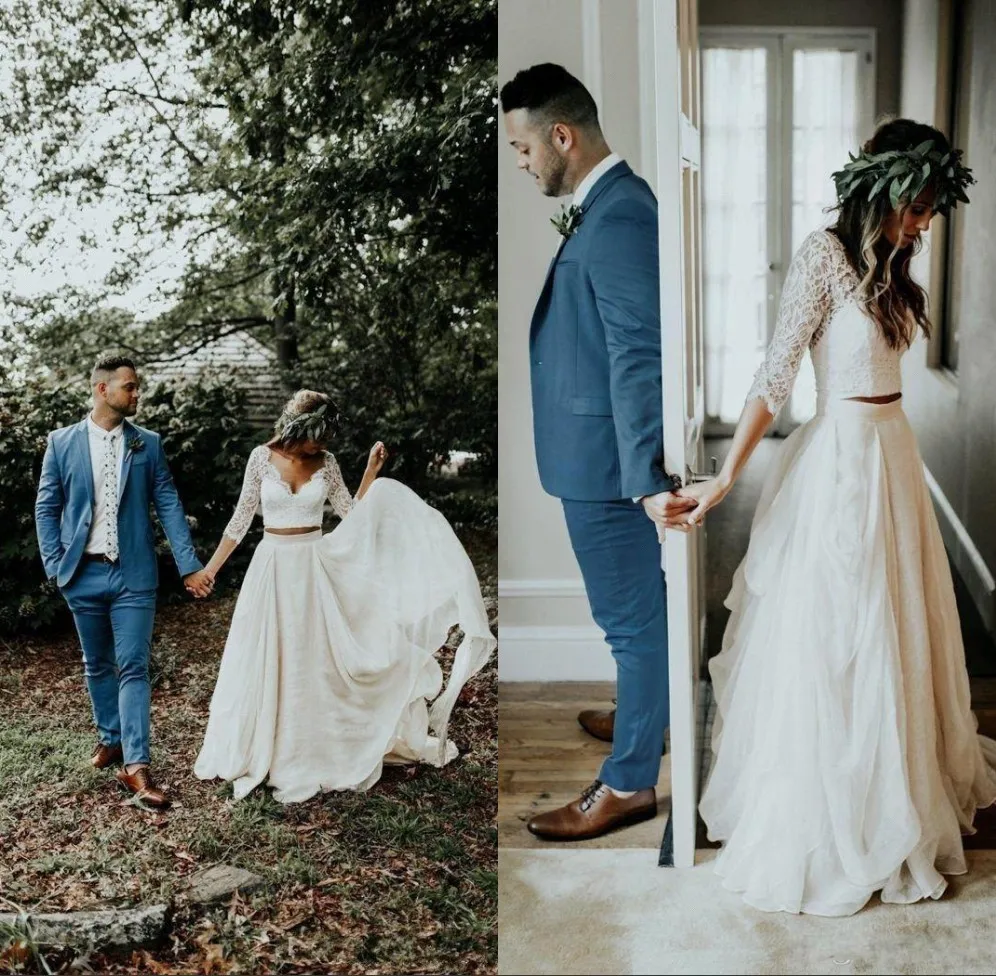 Простое кружевное свадебное платье-трапеция с аппликацией 2019 кружевные