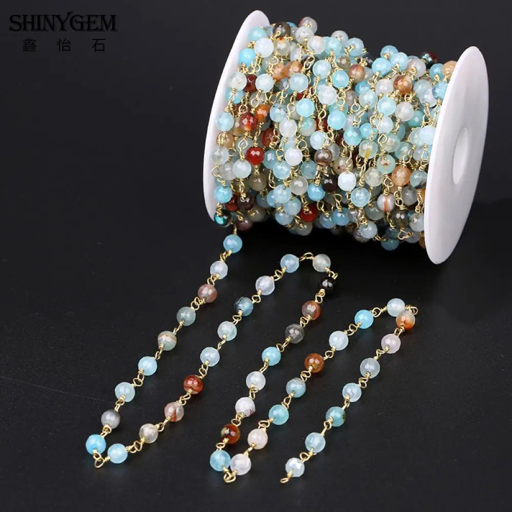 ShinyGem позолота Радуга Натуральный камень бусы 6 мм граненый круглый красочные