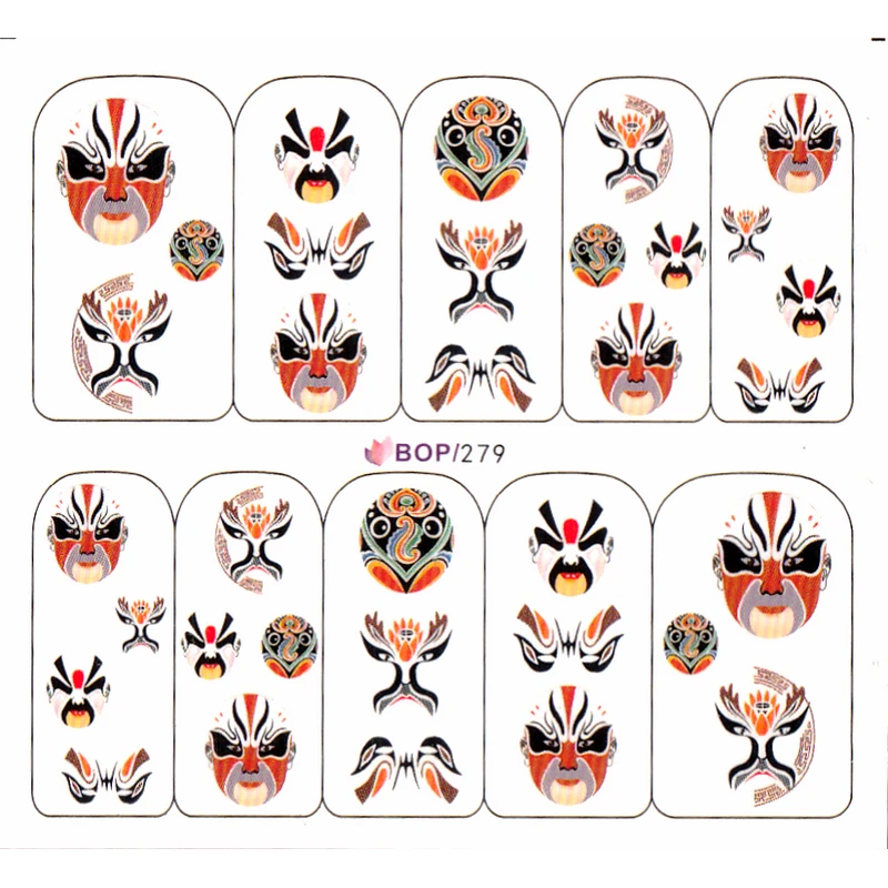 Наклейки для ногтей 4 упаковки в партии с изображением лиц пекинской оперы