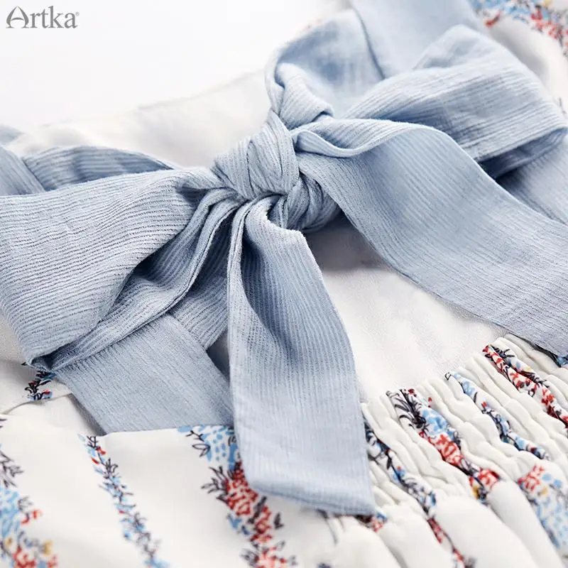 ARTKA, летнее Новое Женское платье, тонкая талия, большое, свободное, с открытыми плечами, бант, дизайн, романтичное женское платье в полоску LA11689X