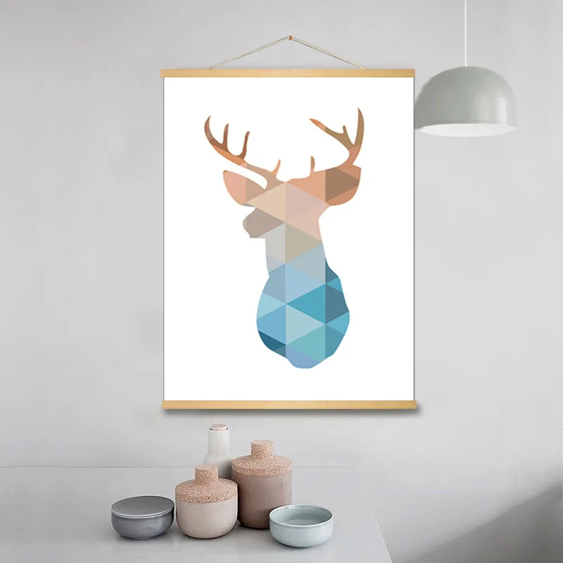 Geometric Triangles Deer Head Nordic Canvas Painting Abstract Animal Wall Art Poster and Print Pictures for Kids Room Home Decor | Дом и сад