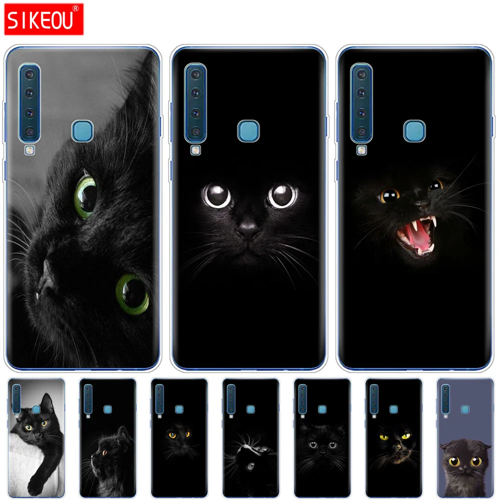 Чехол для Samsung A50 чехол Galaxy A60 A10 A30 A40 A70 A 50 2019 A9 A7 2018 черный с кошачьим