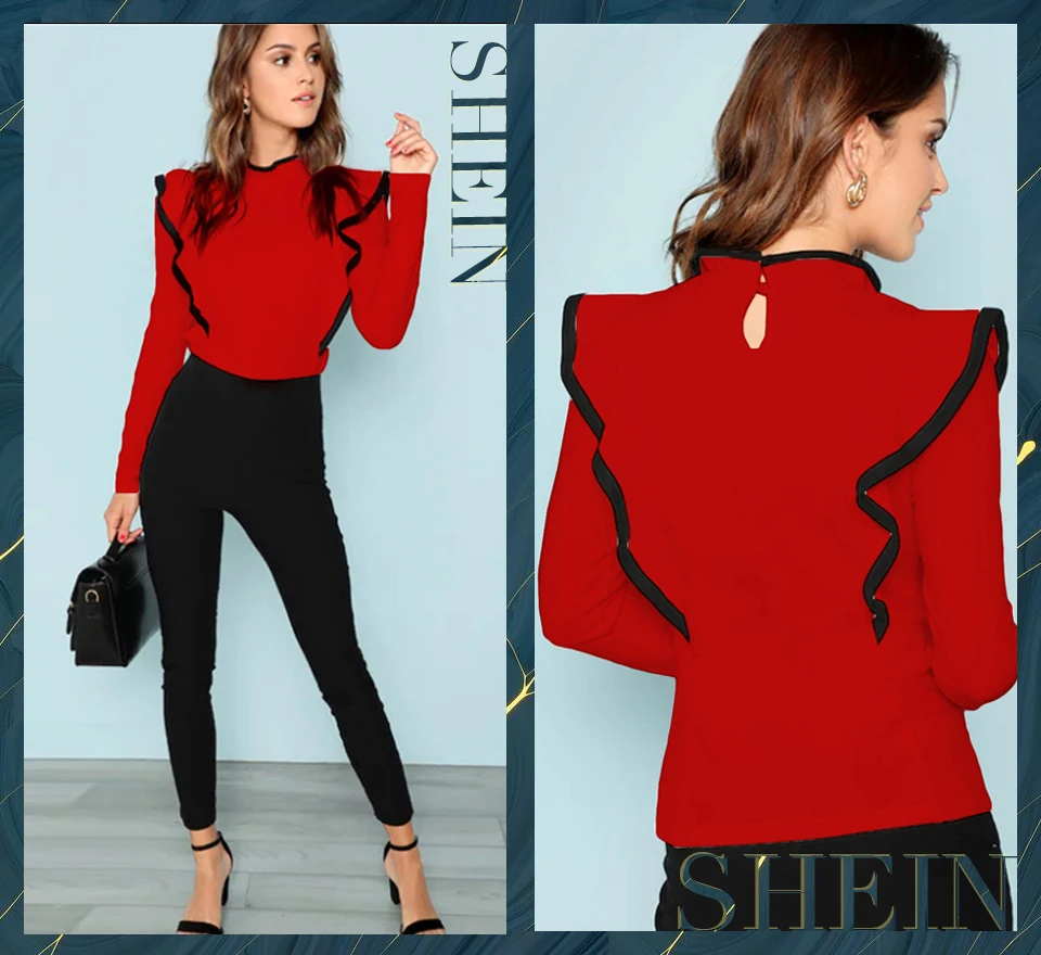 SHEIN модная повседневная Элегантная футболка на пуговицах с воротником-стойкой, рабочая одежда с длинным рукавом, Женская Осенняя простая Минималистичная футболка