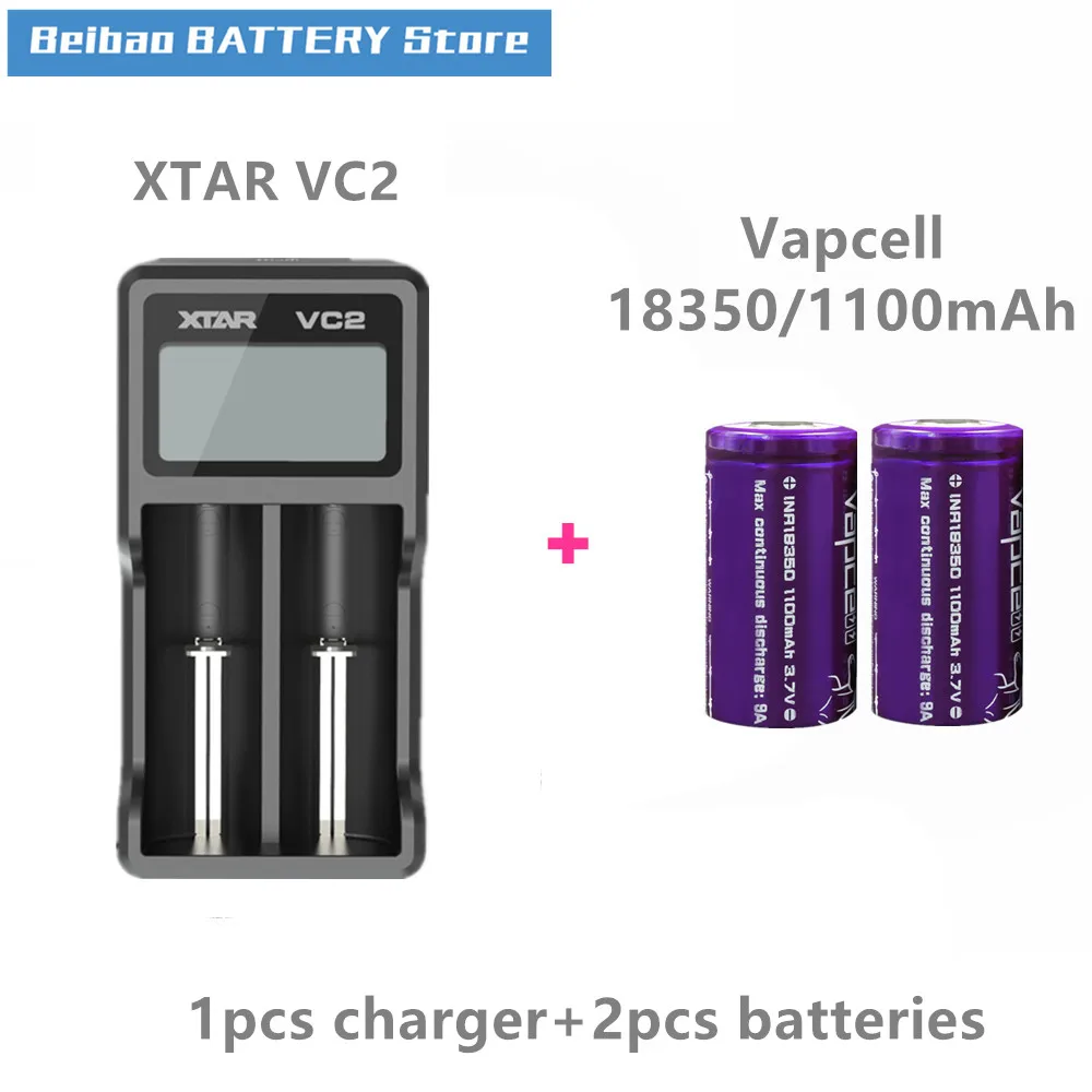 2 шт. оригинальный VAPCELL INR18350 1100 мАч литиевая аккумуляторная батарея непрерывный 9