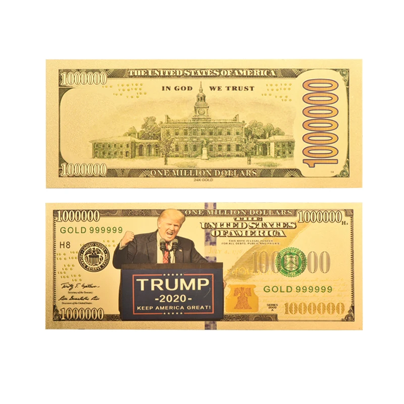 2020 памятный значок Дональда Трампа миллион долларовая Золотая банкнота 24K