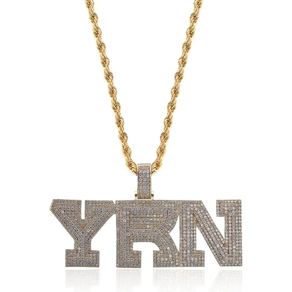 Gold TOPGRILLZ Iced Out Bling YRN письмо кулон ожерелье с теннисной цепочкой мужское Золотое серебряное ожерелье хип-хоп модное ювелирное изделие - Окраска металла: Gold