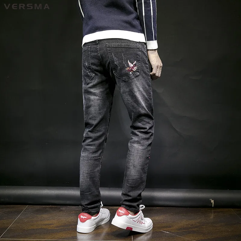 VERSMA вышивка Эластичные Обтягивающие мотоциклетные байкерские джинсы Для мужчин