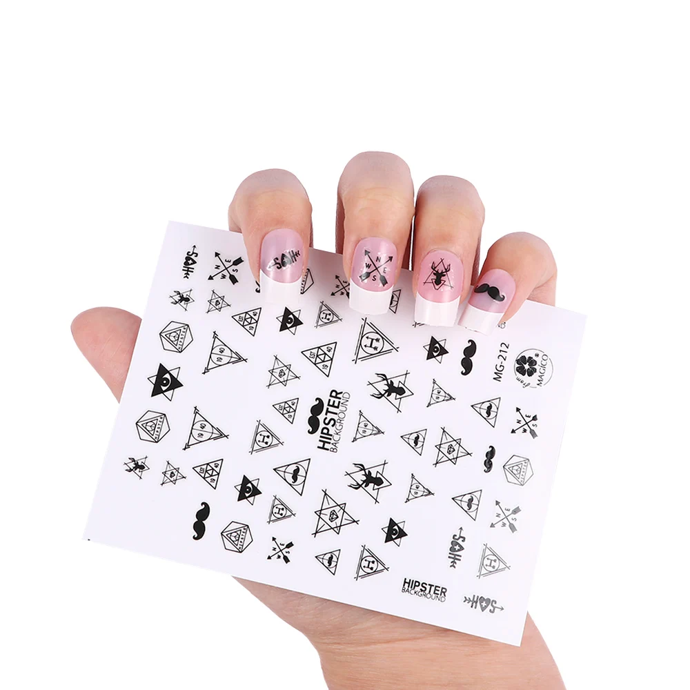 1 лист воды наклейки для ногтей черная борода глаз Геометрия обертывание стикер
