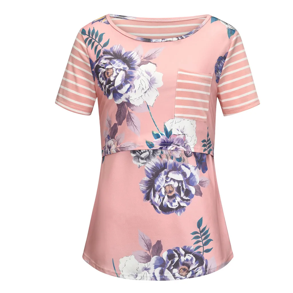 Рубашка для беременных женщин Nusring с коротким рукавом в полоску Цветочная блузка