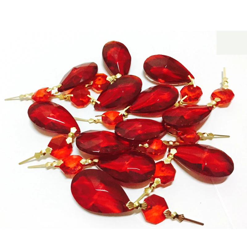 

200pcs RED OCTAGON CRYSTAL GLASS BEADS CHANDELIER CHAIN PARTS