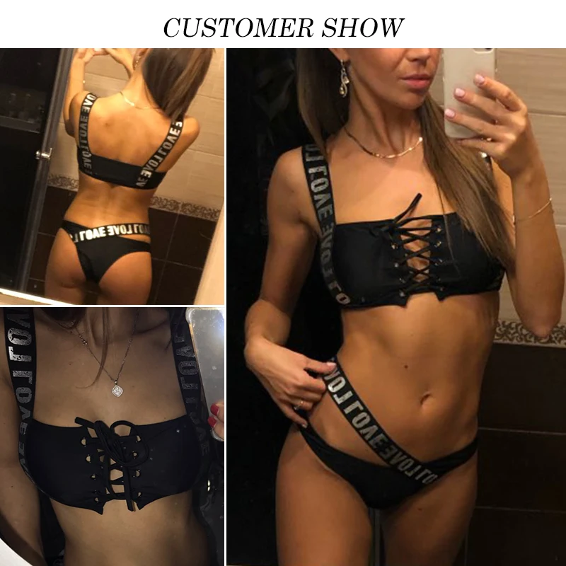 In-X Strappy sexy bikini 2019 Lace up sports swimwear women bathers Thong High cut swimsuit female Push Bathing suit |