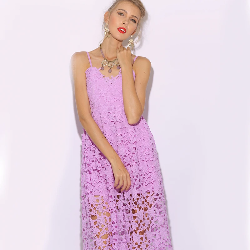 Женское офисное кружевное платье Parthea фиолетовое летнее миди Вечерние Платья с