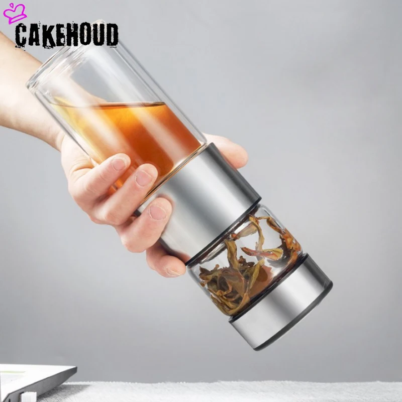 CAKEHOUD, новинка, чайная разделительная двойная стеклянная чашка, чай, кофе, бизнес, Подарочная чашка, качественная прозрачная стеклянная бутылка для воды с чайным фильтром