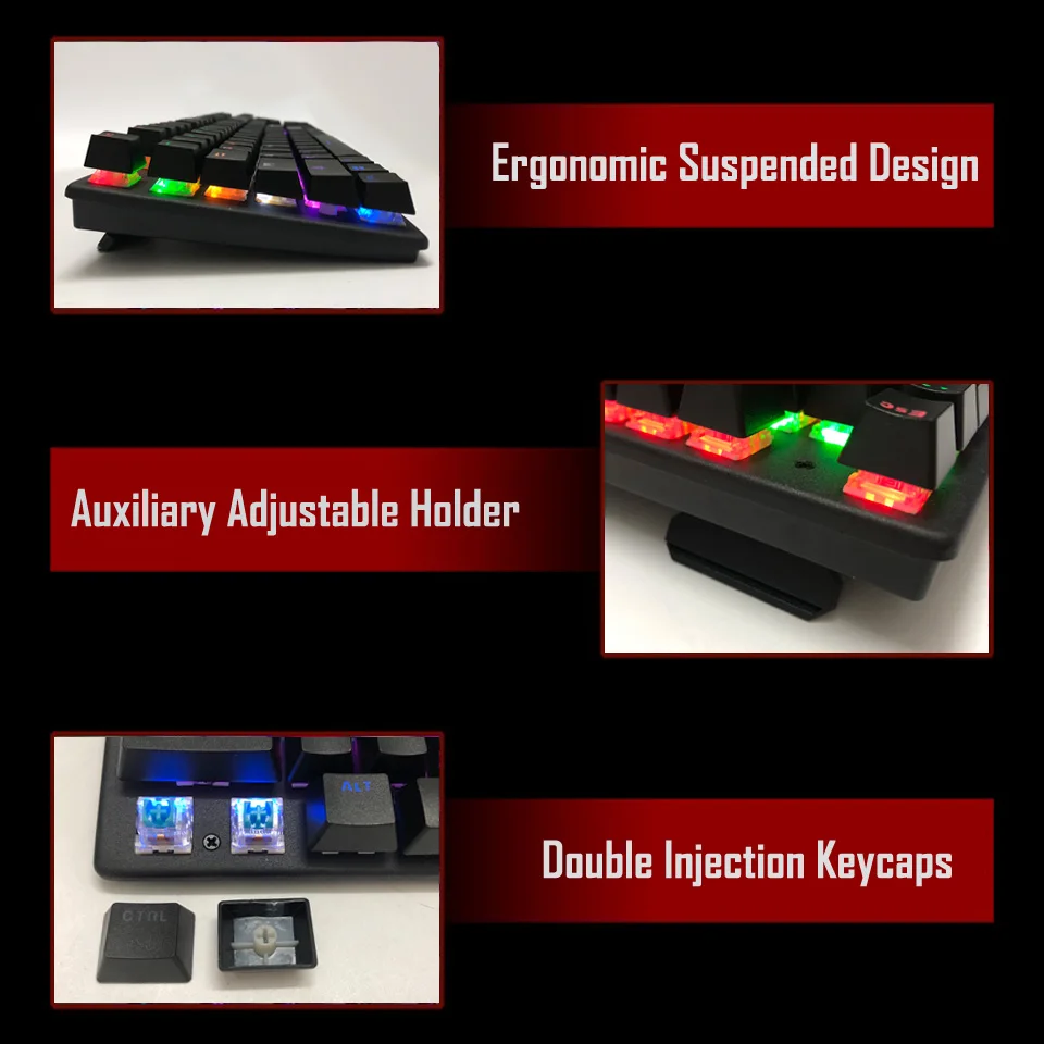 JK300 USB Проводная игровая клавиатура Механическая синяя ось RGB подсветка