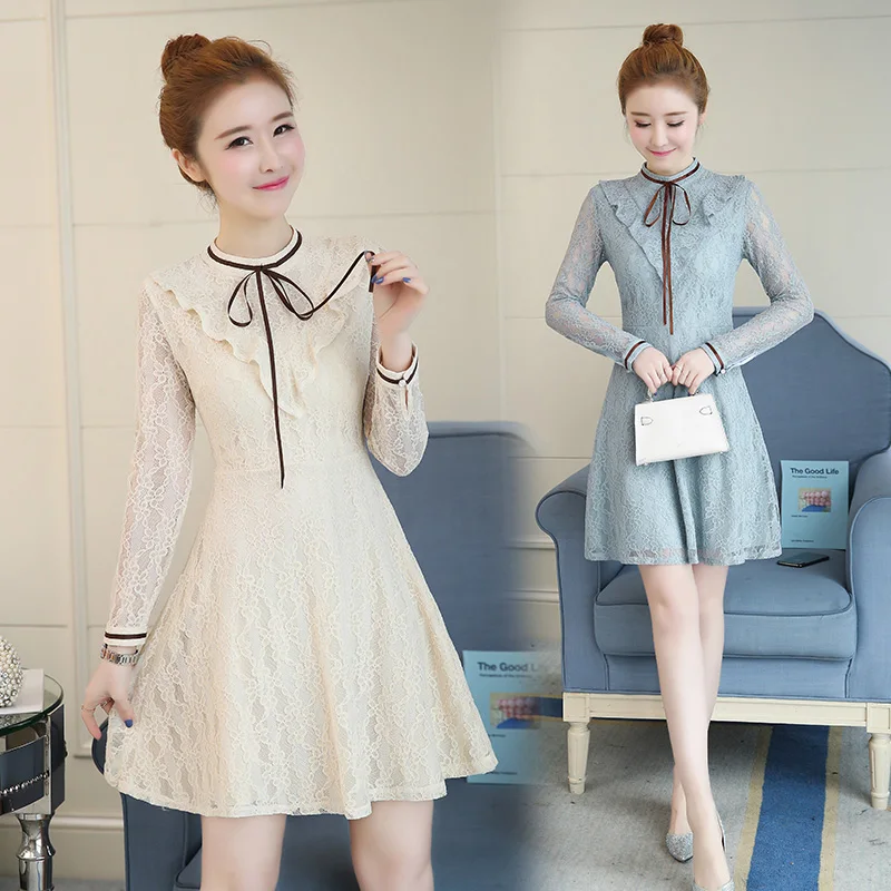 Женское кружевное платье в консервативном стиле весна 2019 новые женские платья с