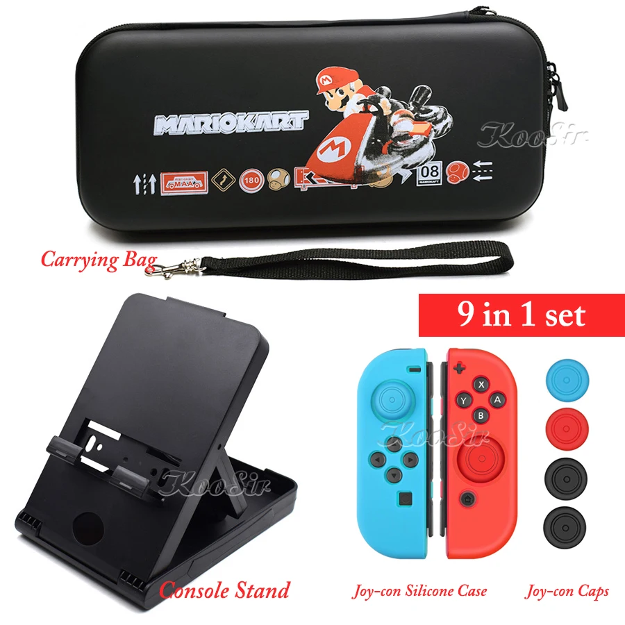 9 в 1, аксессуары для переключателей, сумка для переноски nintendo Switch, регулируемая подставка, Nitendo, силиконовый чехол, колпачки для nintendo switch